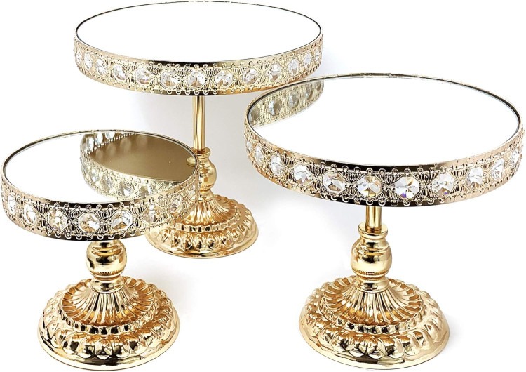 Gold Cake Stand w/ Mirror Plate - Round