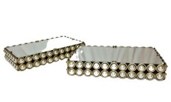 Gold Trays Pearl Beaded w/ Mirror